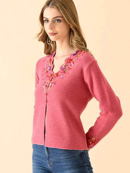 Floral Motif Knitted Cardigan