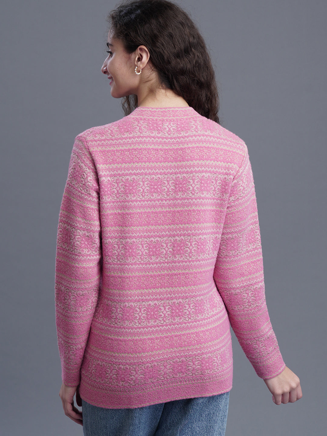 Jacquard Wool Cardigan – V-Neck