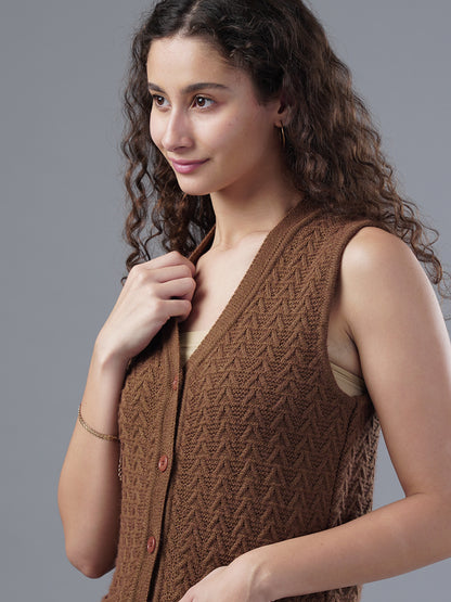 Virsa Textured V-Neck Knit Vest cardigan