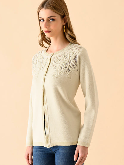 Floral Embroidered Front-Open Sweater
