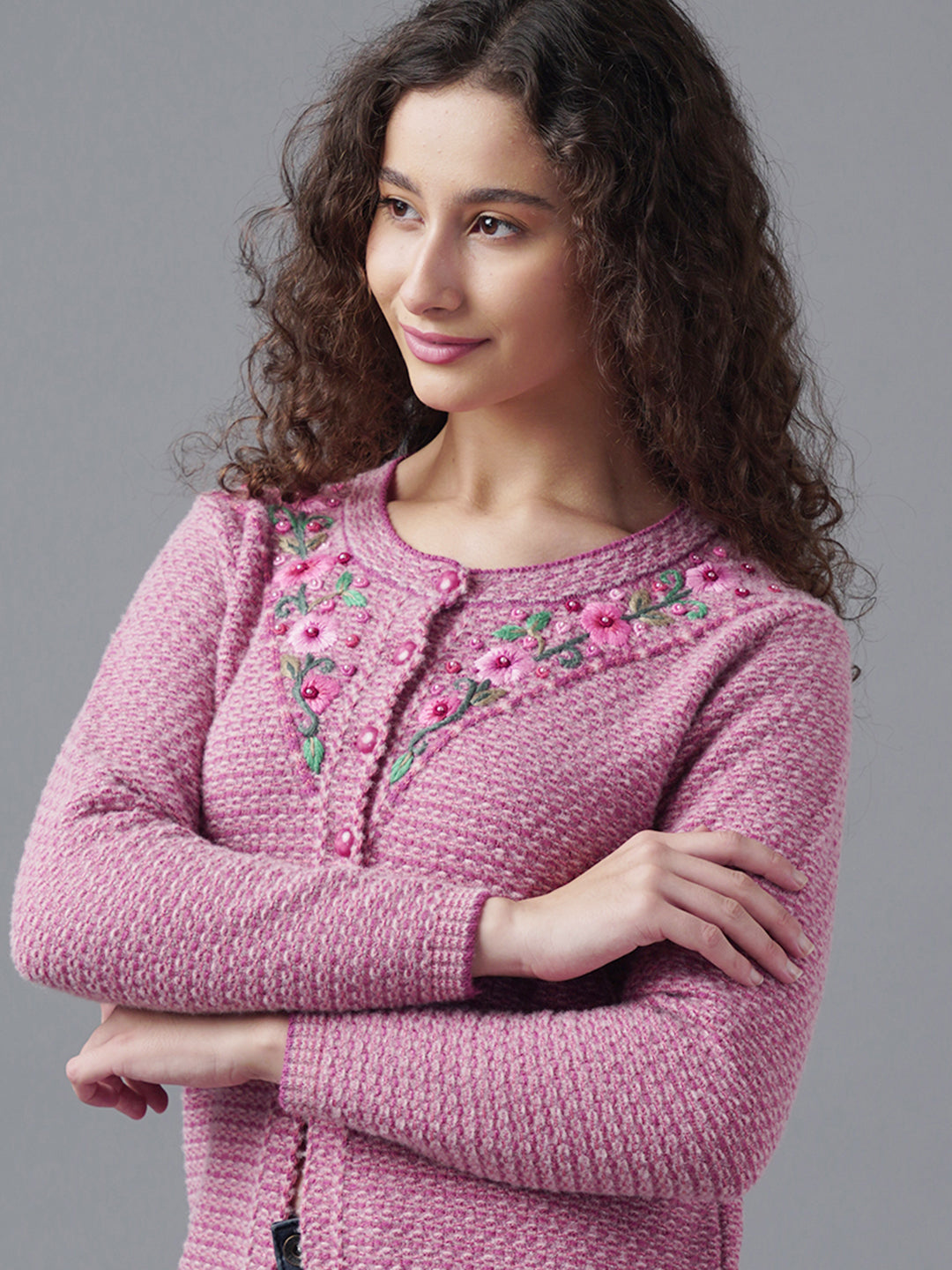 Virsa Floral Embroidered Yoke Cardigan