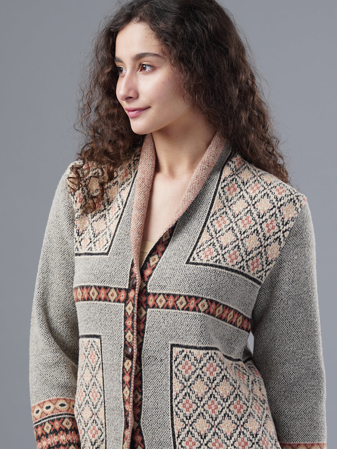 Virsa Ethnic Pattern Longline Cardigan