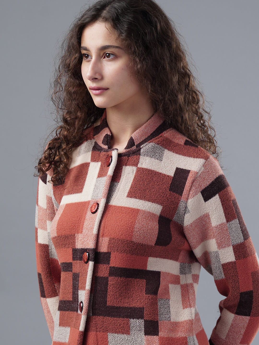 Virsa Geometric Print Longline Cardigan