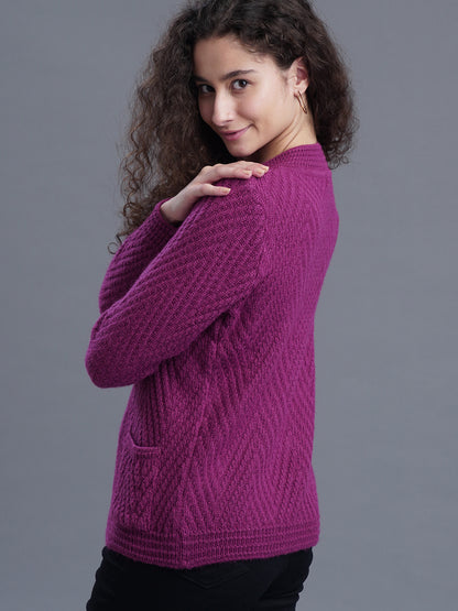 Crimson Frost Round-Neck Cardigan
