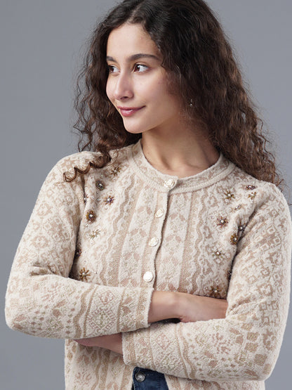 Virsa Embellished Round Neck Cardigan