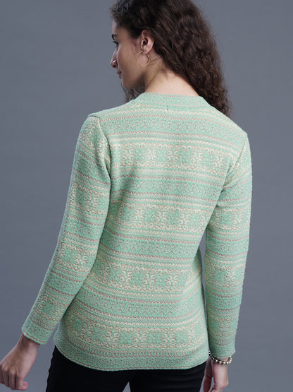 Jacquard Wool Cardigan – V-Neck