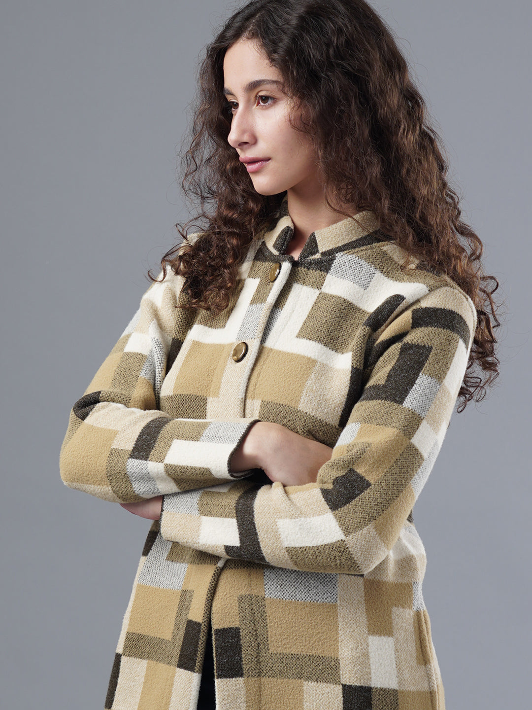 Virsa Geometric Print Longline Cardigan