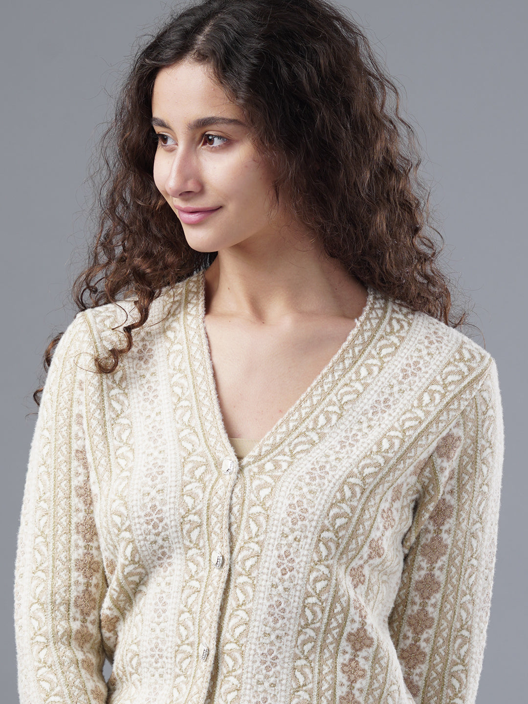 Virsa Ornate Jacquard V-Neck Cardigan