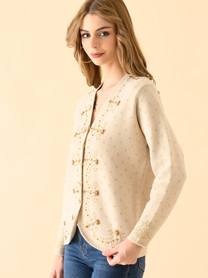 Buttoned Knit Jacket with Detailing