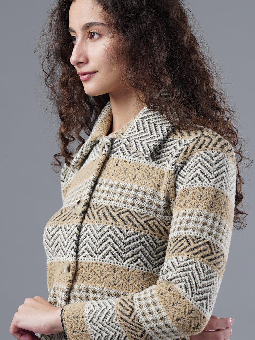 Virsa Striped Pattern Collared Cardigan