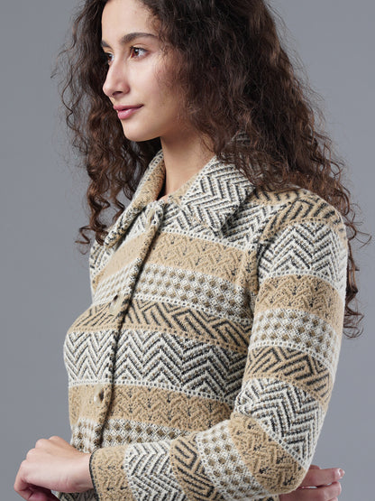 Virsa Striped Pattern Collared Cardigan