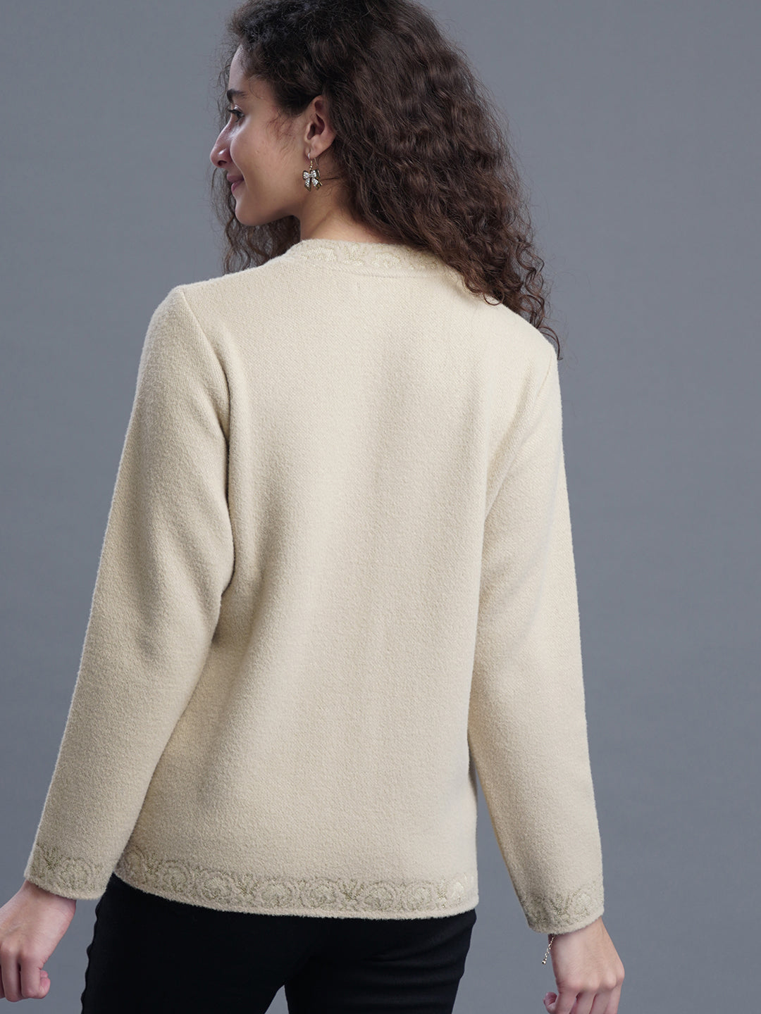 Velura V-Neck Jacquard Cardigan