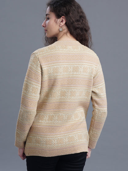 Jacquard Wool Cardigan – V-Neck