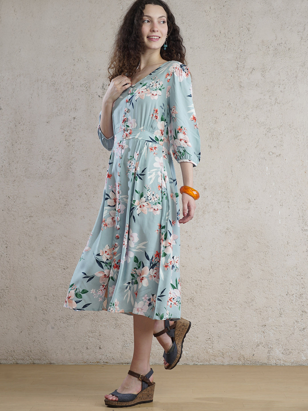 Santorini Petal  Ice Blue Midi Dress