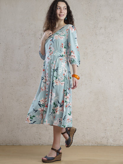 Santorini Petal  Ice Blue Midi Dress