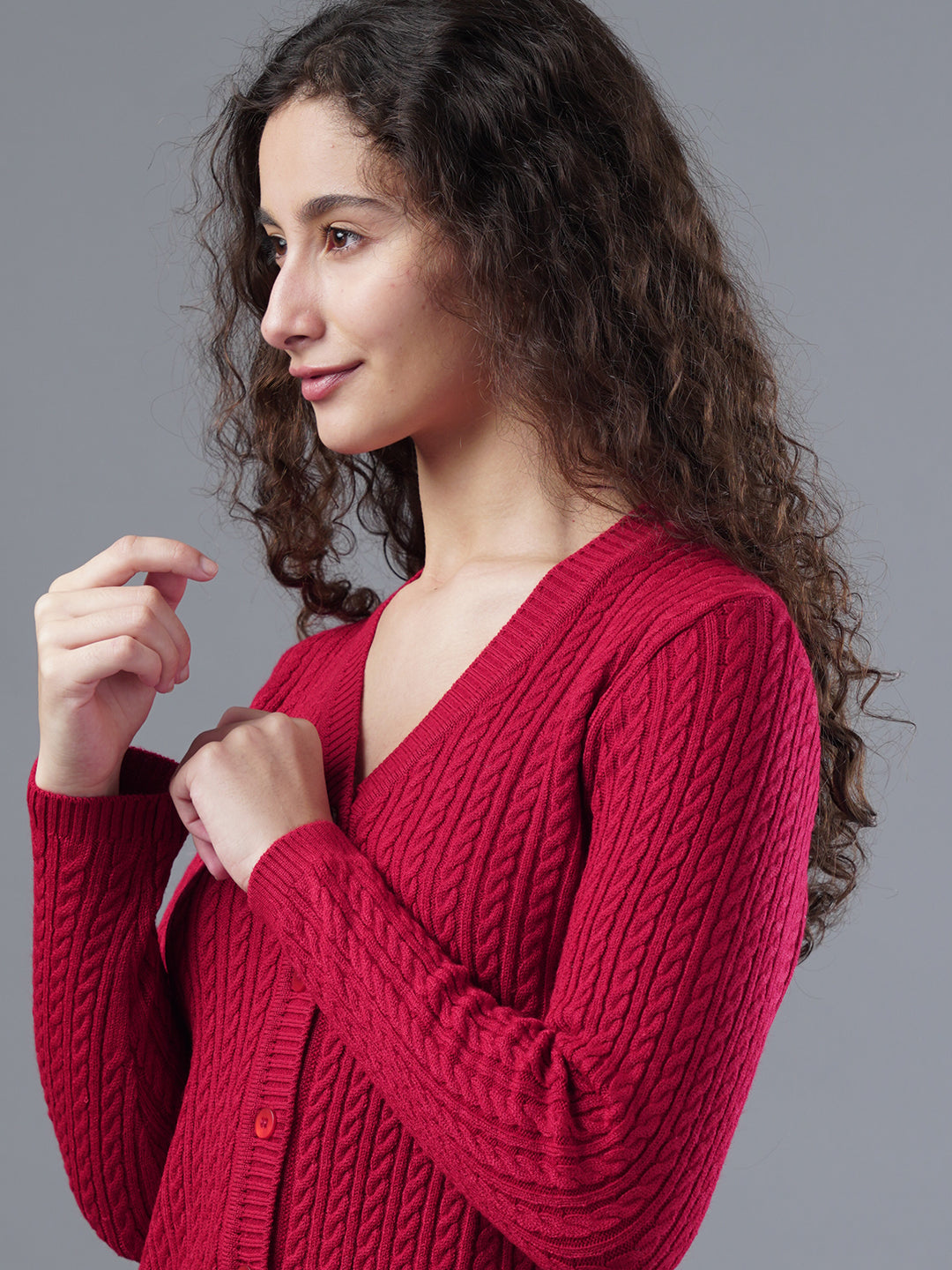 Virsa Classic V-Neck Cable Knit Cardigan