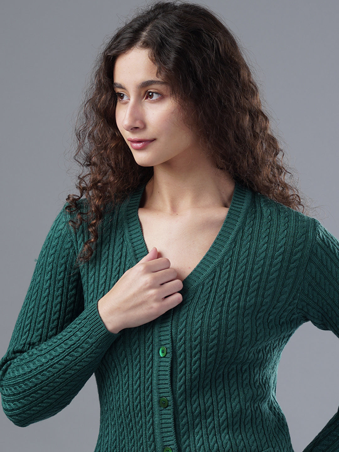 Virsa Classic V-Neck Cable Knit Cardigan