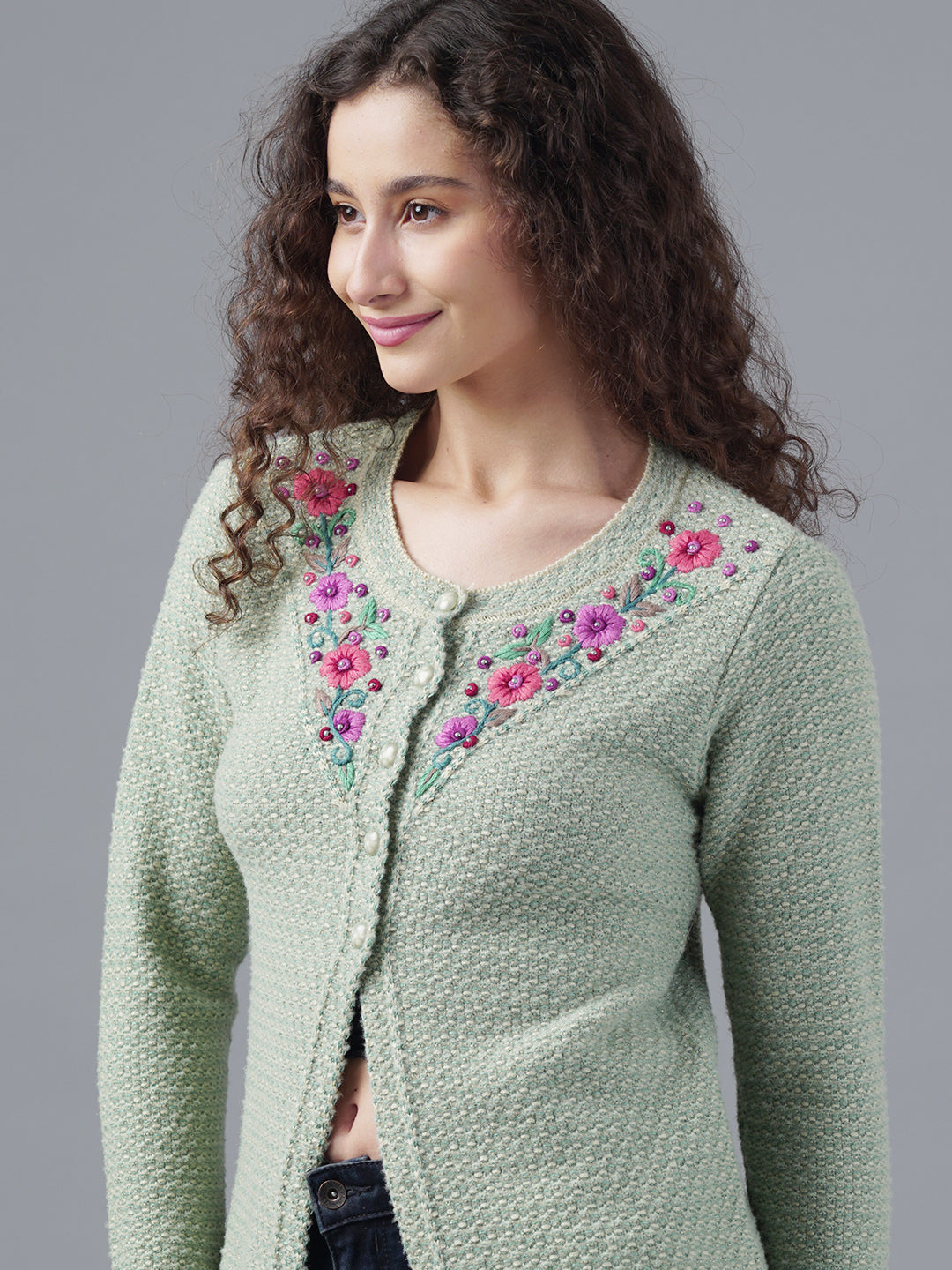 Virsa Floral Embroidered Yoke Cardigan
