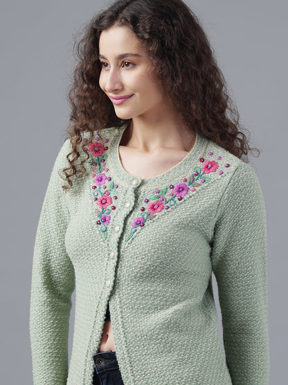 Virsa Floral Embroidered Yoke Cardigan
