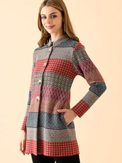 Multi-Patterned Long Knit Cardigan
