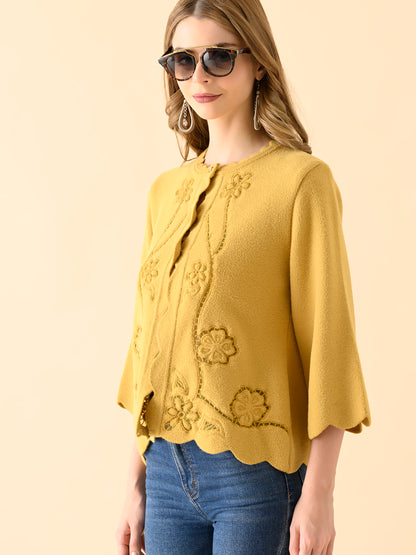 Ruffled Sleeve Knitwear Fancy Cardigan