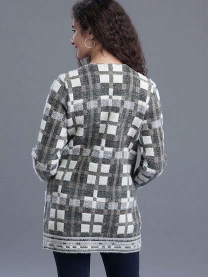 Premium Long Jacquard Cardigan – Round Neck