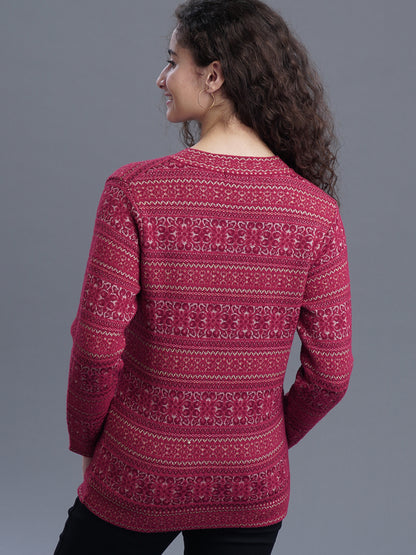 Jacquard Wool Cardigan – V-Neck