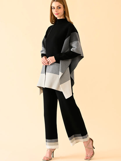 Monochrome Edge Block Cape Set