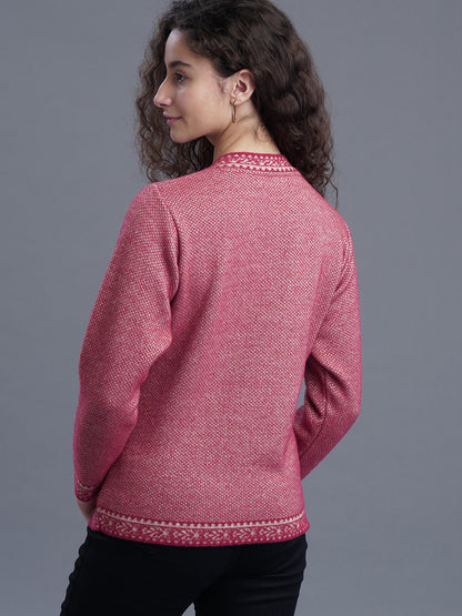 Jacquard Wool Cardigan – Round Neck
