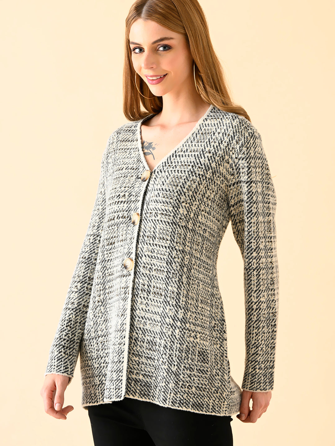 Textured Button-Front Cardigan