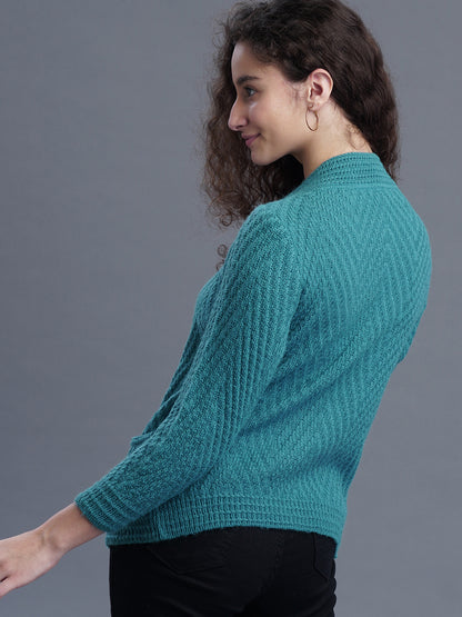 Crimson Frost Round-Neck Cardigan