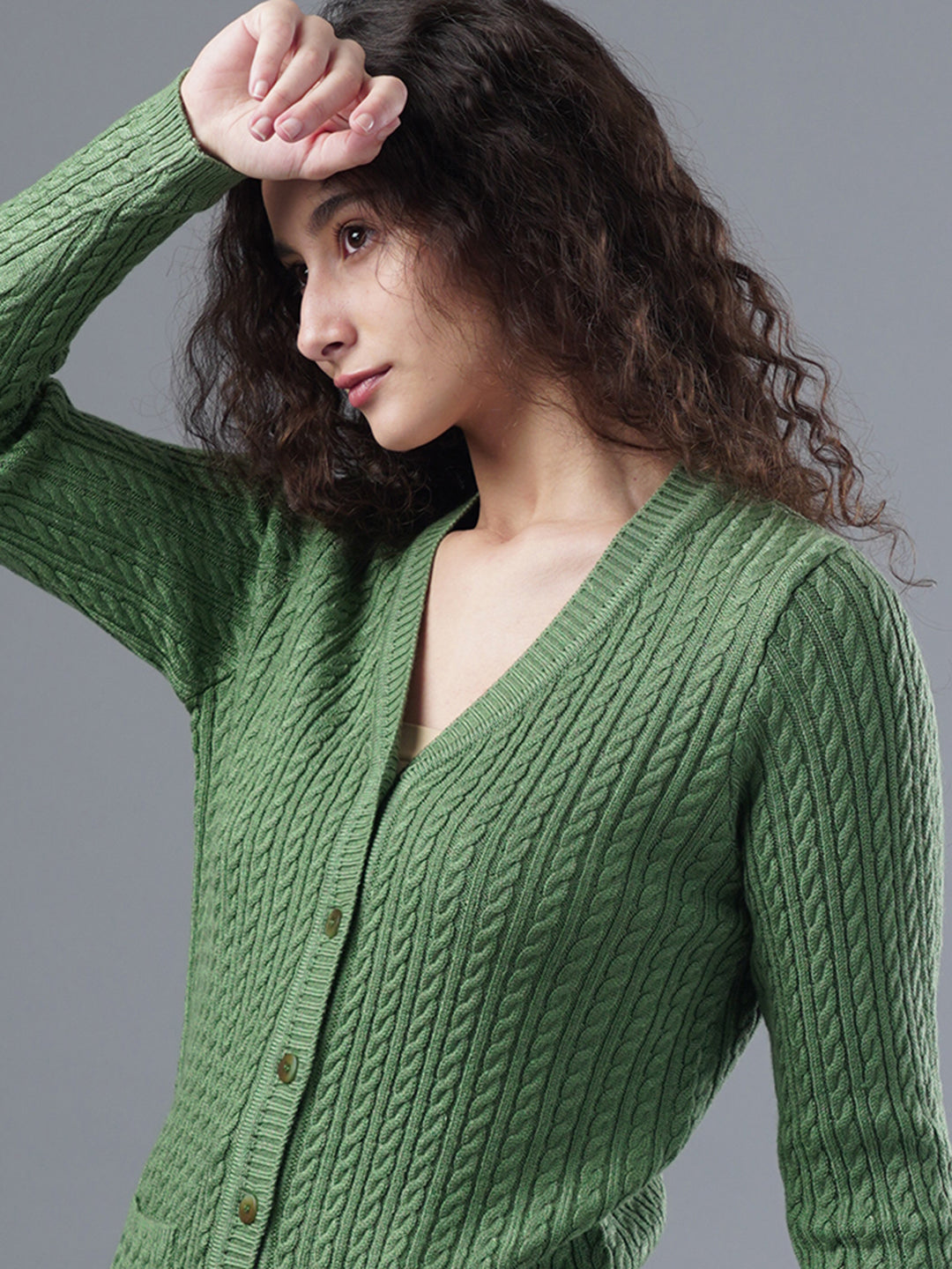 Virsa Classic V-Neck Cable Knit Cardigan