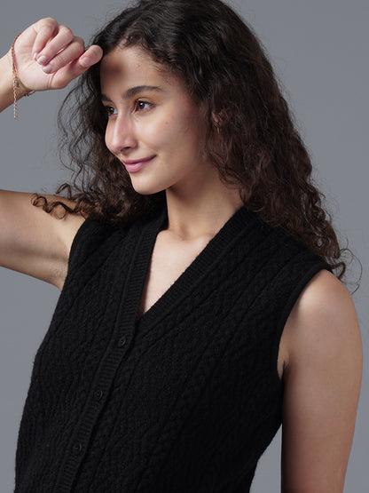Virsa Textured Knit Sleeveless Vest Cardigan