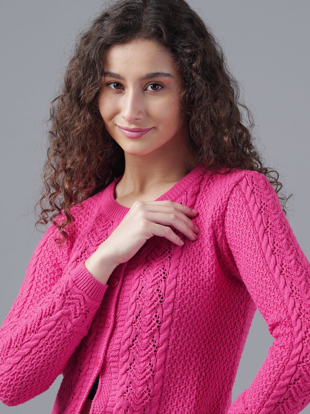 Virsa Textured Round Neck Cardigan