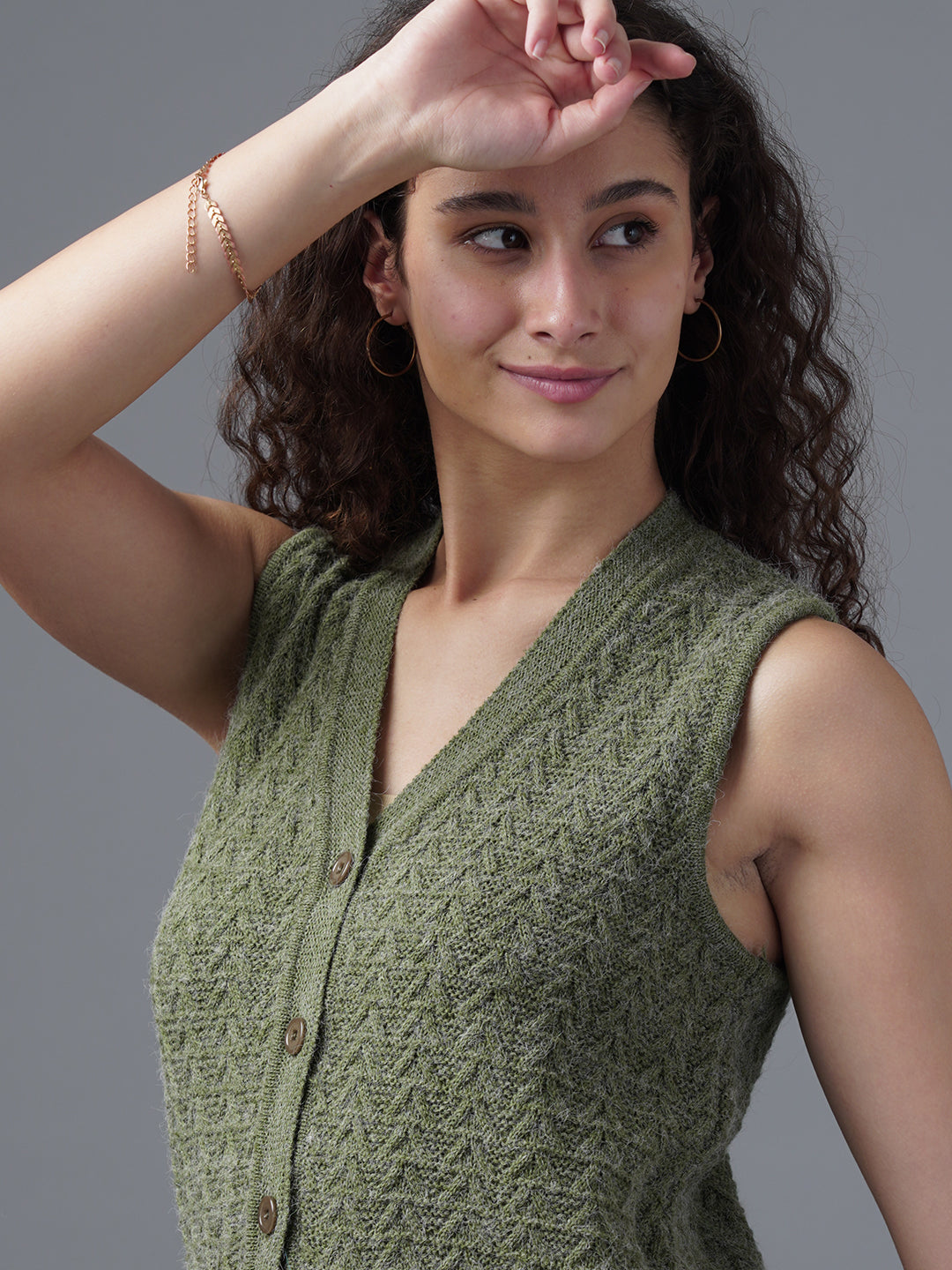 Virsa Textured V-Neck Knit Vest cardigan