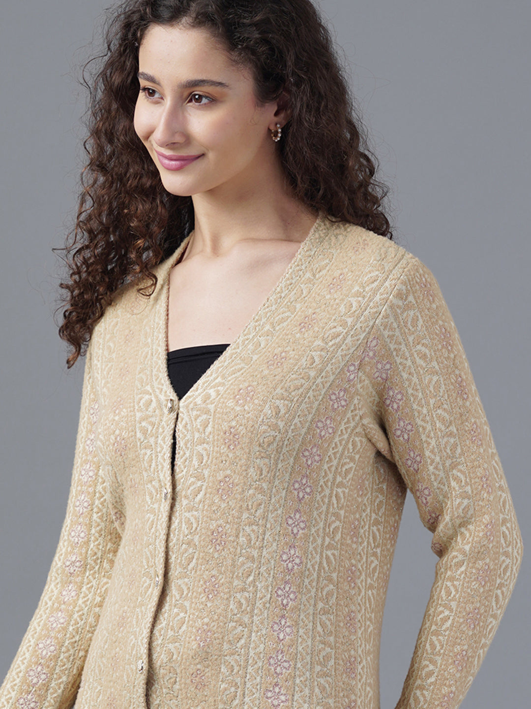 Virsa Ornate Jacquard V-Neck Cardigan