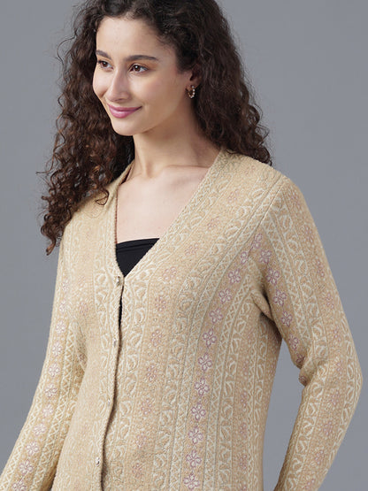 Virsa Ornate Jacquard V-Neck Cardigan