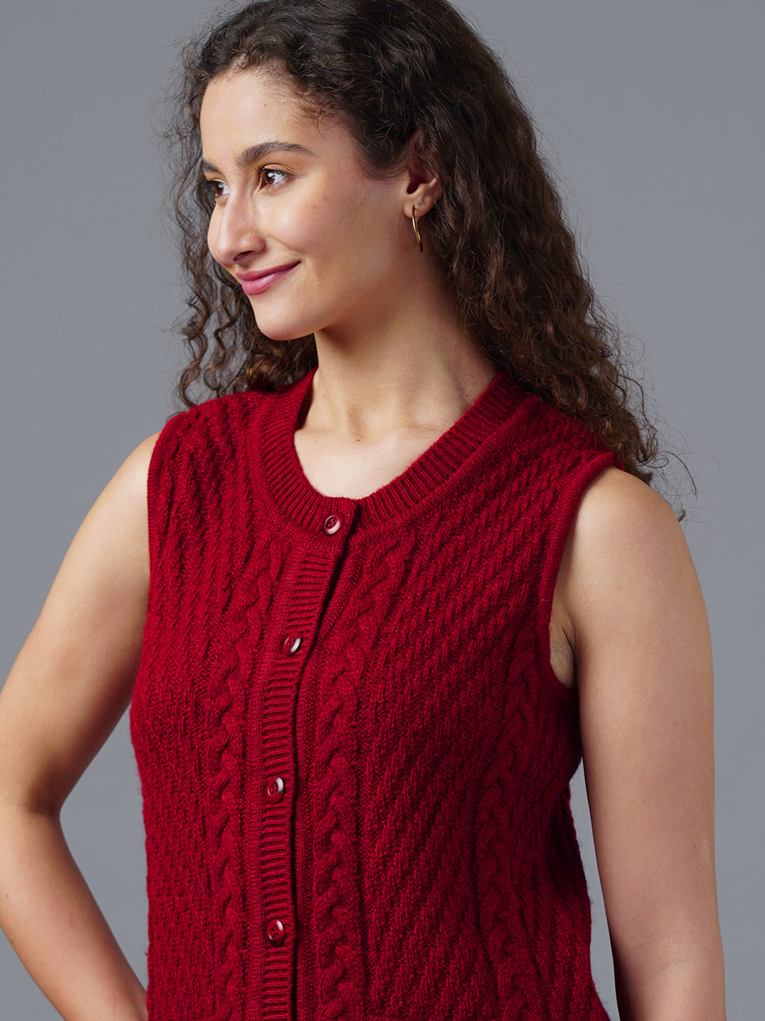 Virsa Cable Knit Sleeveless Cardigan