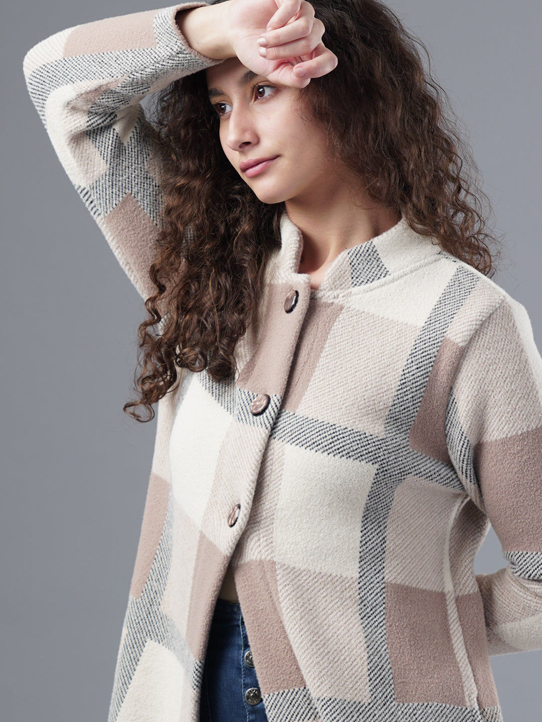 Virsa Plaid Longline Cardigan Coat