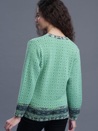  V-Neck Jacquard Wool Cardigan