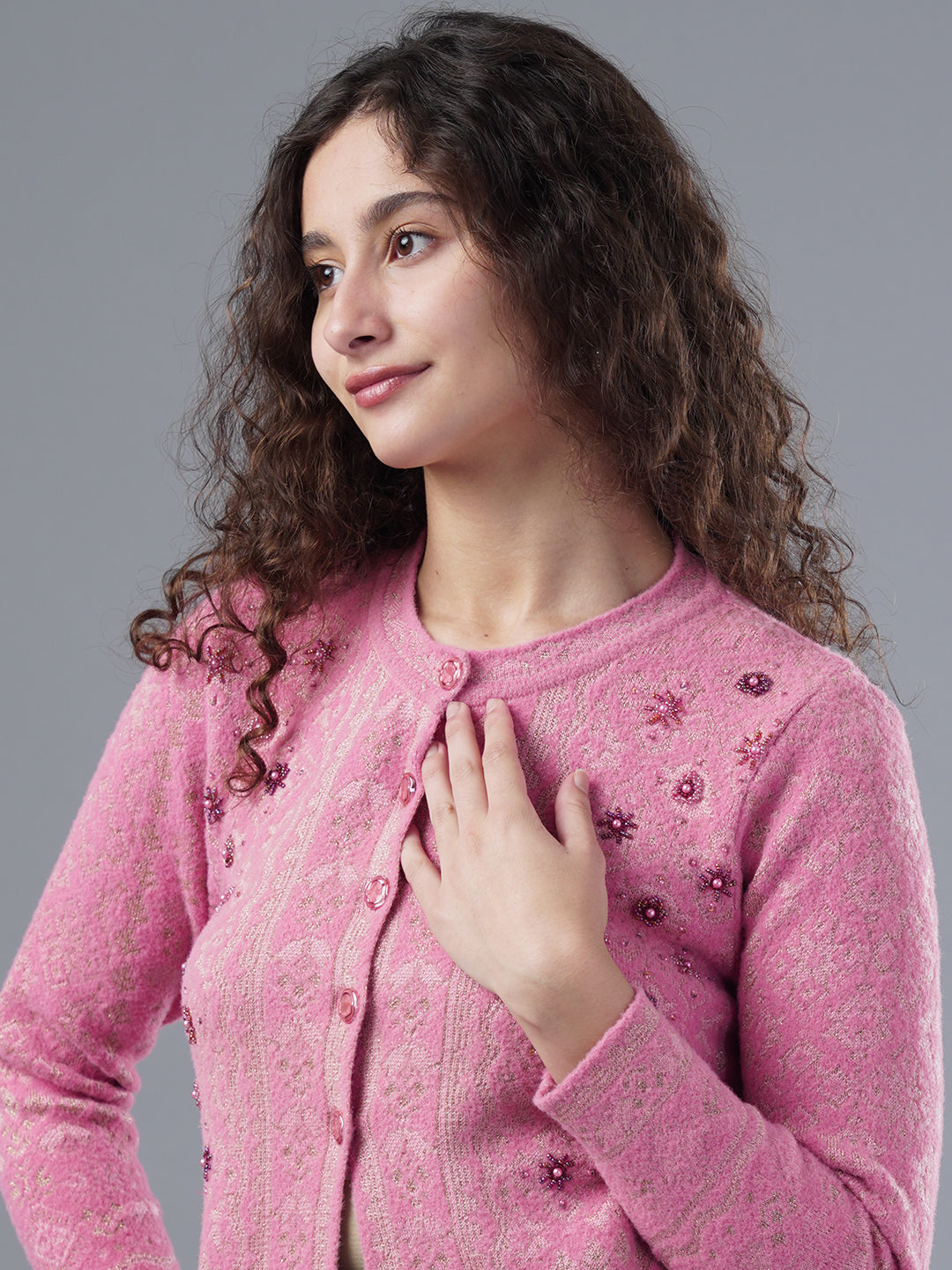 Virsa Embellished Round Neck Cardigan