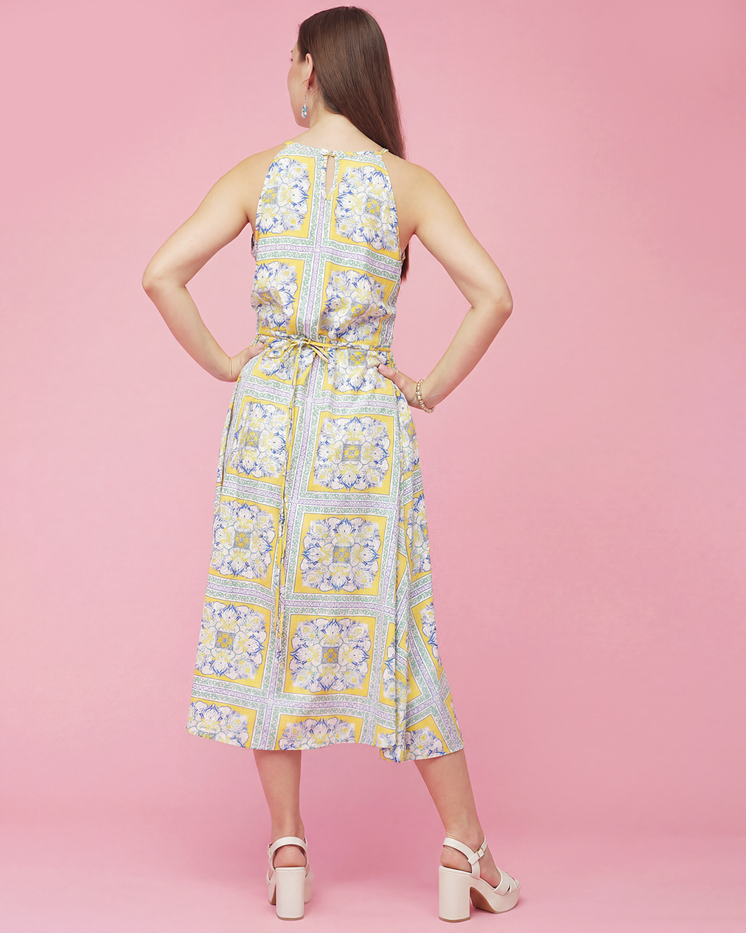 Sunlit Mosaic Halter Midi Dress