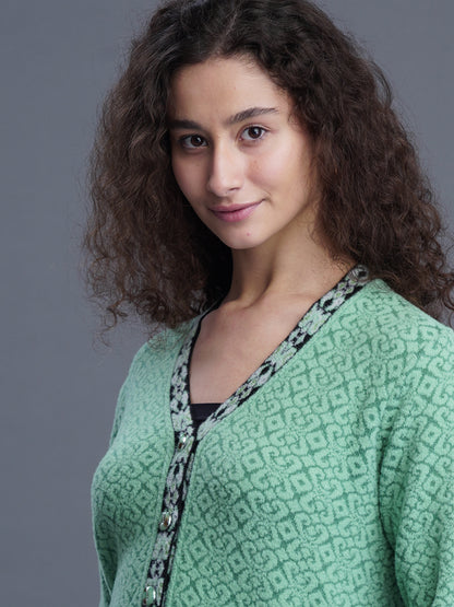  V-Neck Jacquard Wool Cardigan