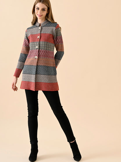 Multi-Patterned Long Knit Cardigan