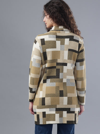 Virsa Geometric Print Longline Cardigan