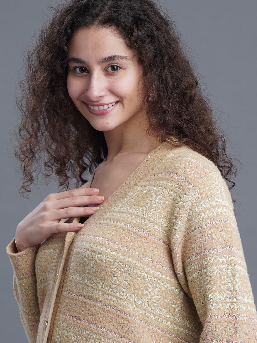 Jacquard Wool Cardigan – V-Neck