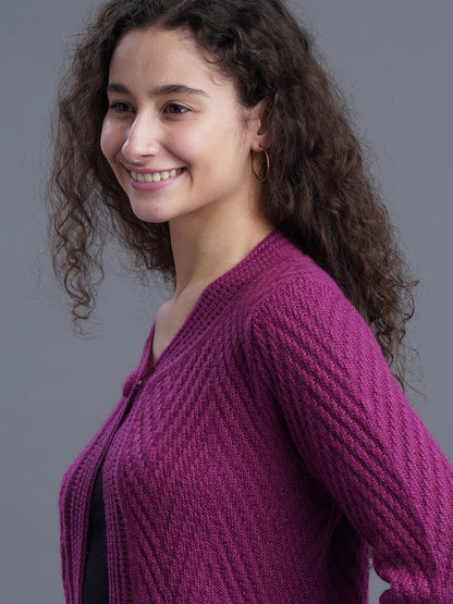 Crimson Frost Round-Neck Cardigan