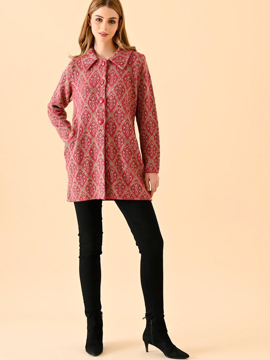 Ornamental Patterned Knit Coat