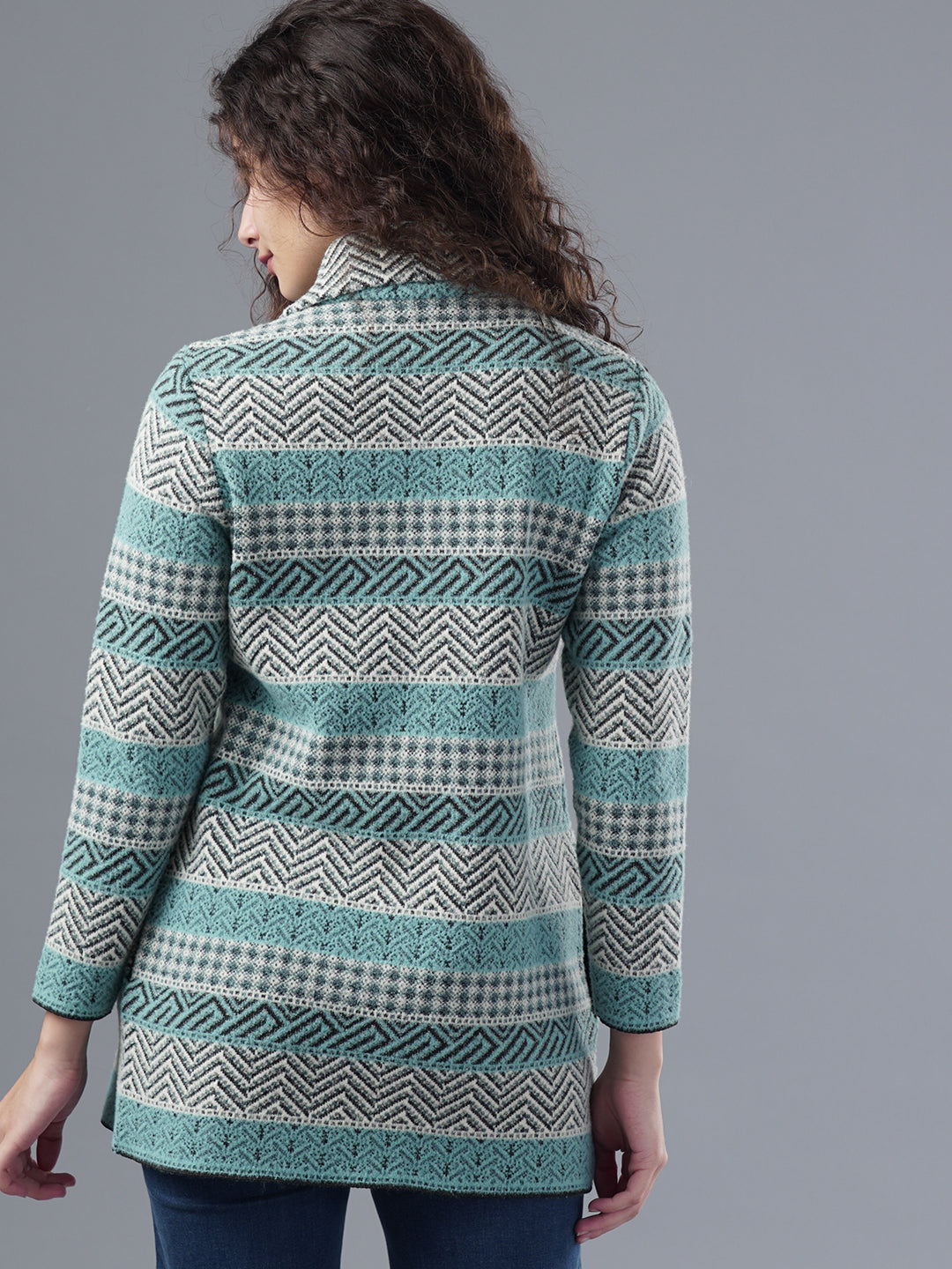 Virsa Striped Pattern Collared Cardigan