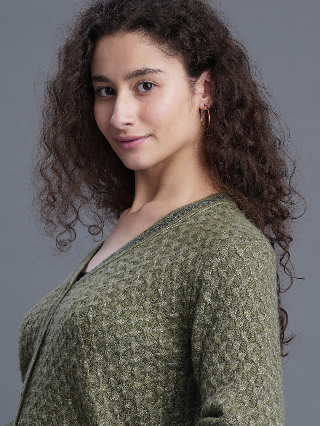 Half-Button closure V-Neck Cardigan